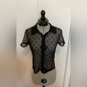 current mood black mesh button down top size s
